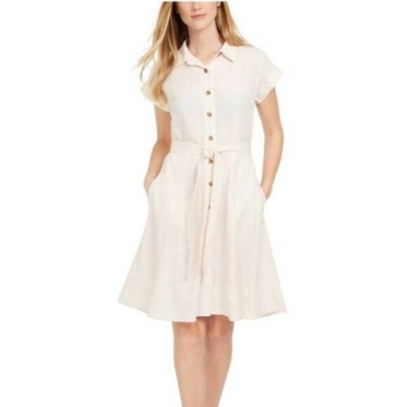 Calvin Klein Dresses & Skirts - NWT Calvin Klein Linen Blend Button Belted Shirtdress Women's Size 14 H13028